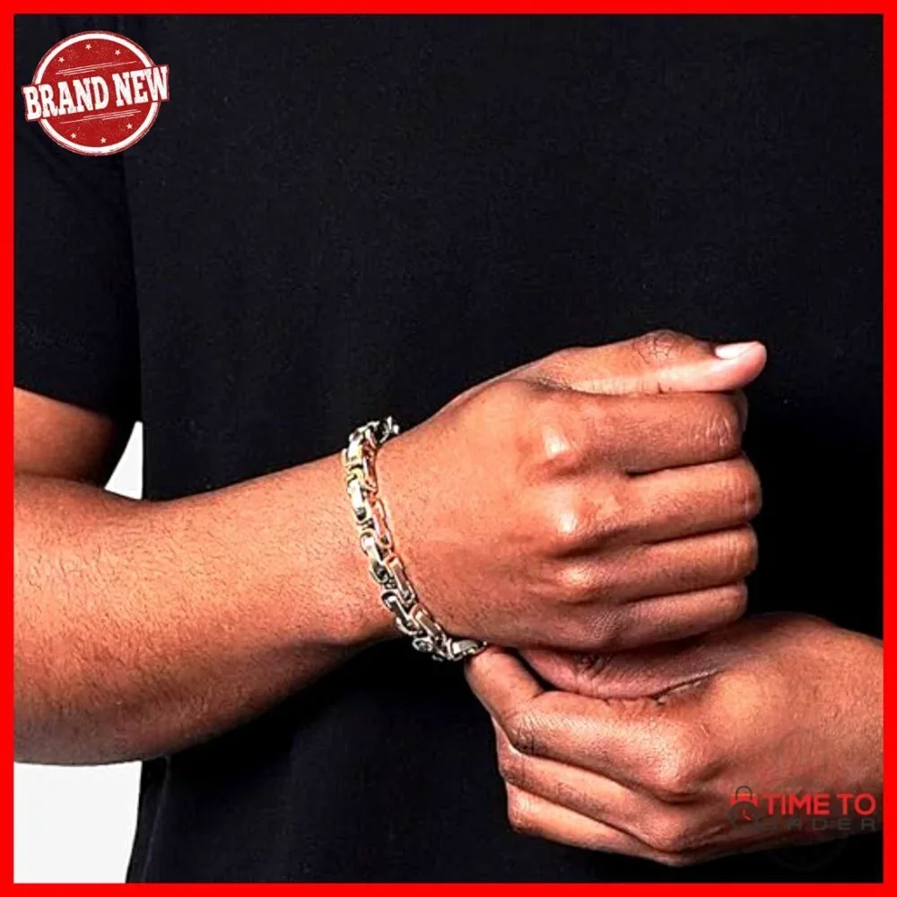 Stainless Steel Byzantine Chain Bracelet, 8.75 Inch, Lobster Clasp